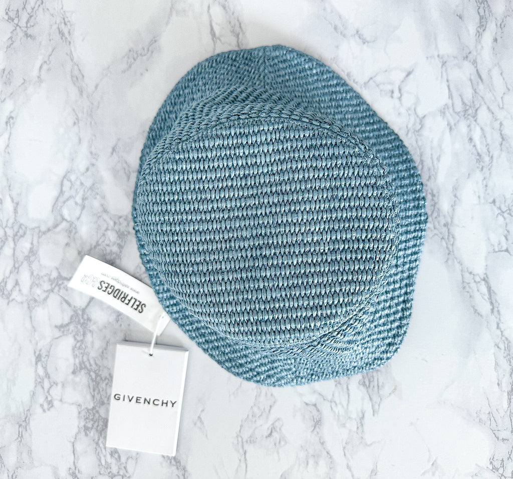 Givenchy Woven Raffia Straw Logo Front Bucket Hat