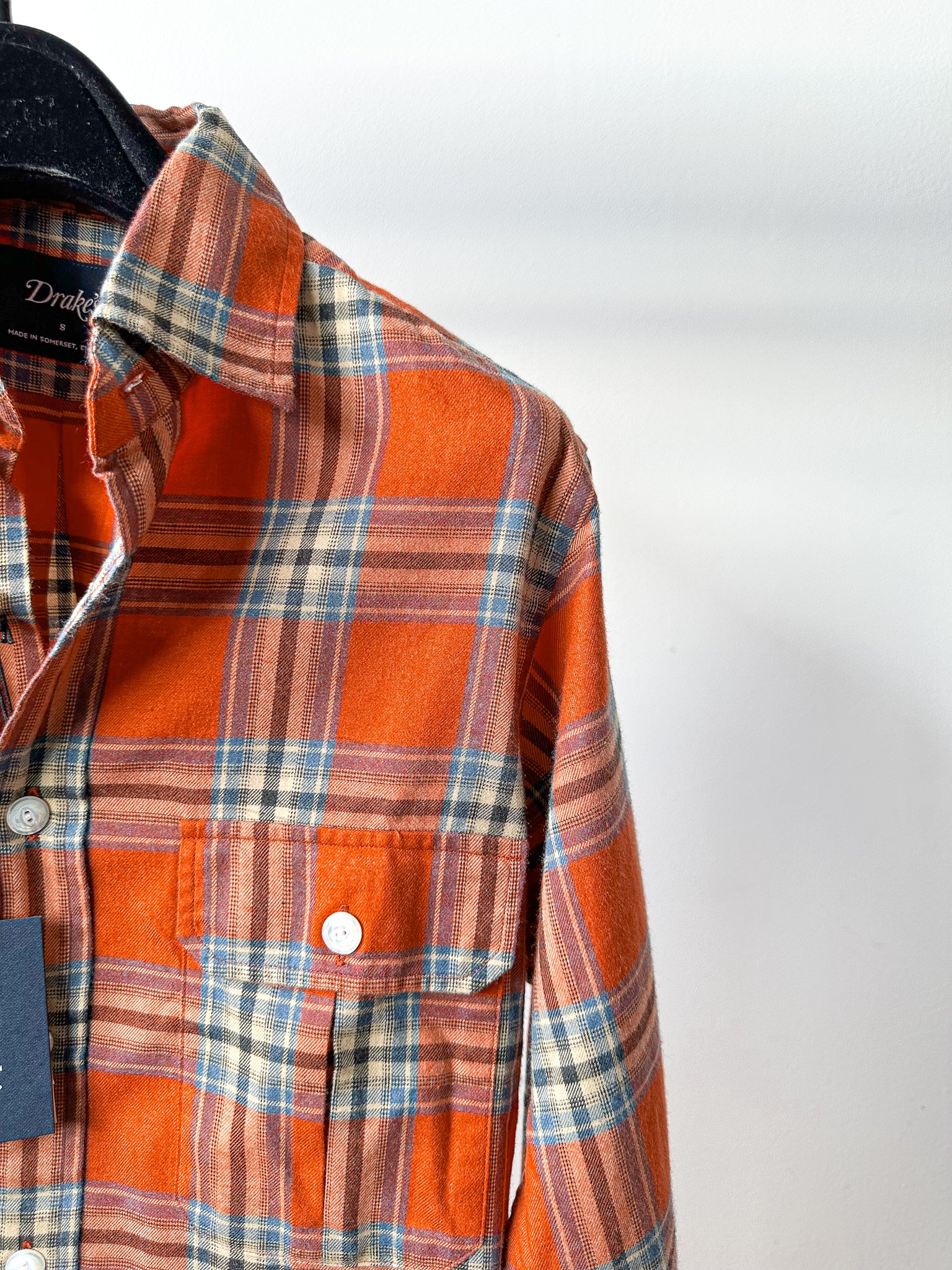 Drake's Red Lumberjack Check Double Pocket Shirt