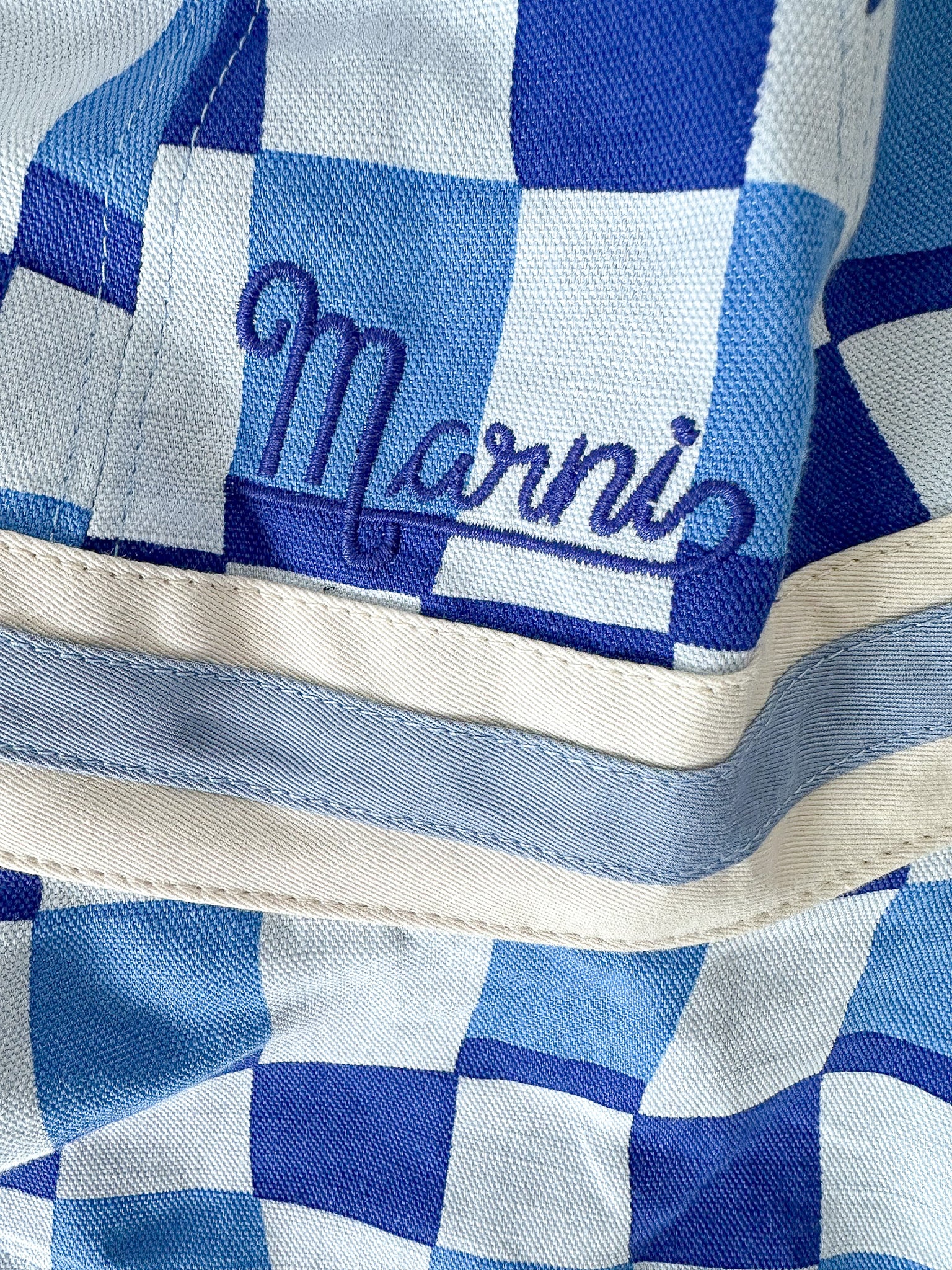 Marni Blue Logo-Embroidered Checked-Canvas Bucket Hat