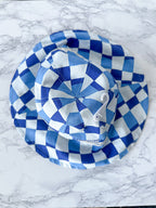 Marni Blue Logo-Embroidered Checked-Canvas Bucket Hat