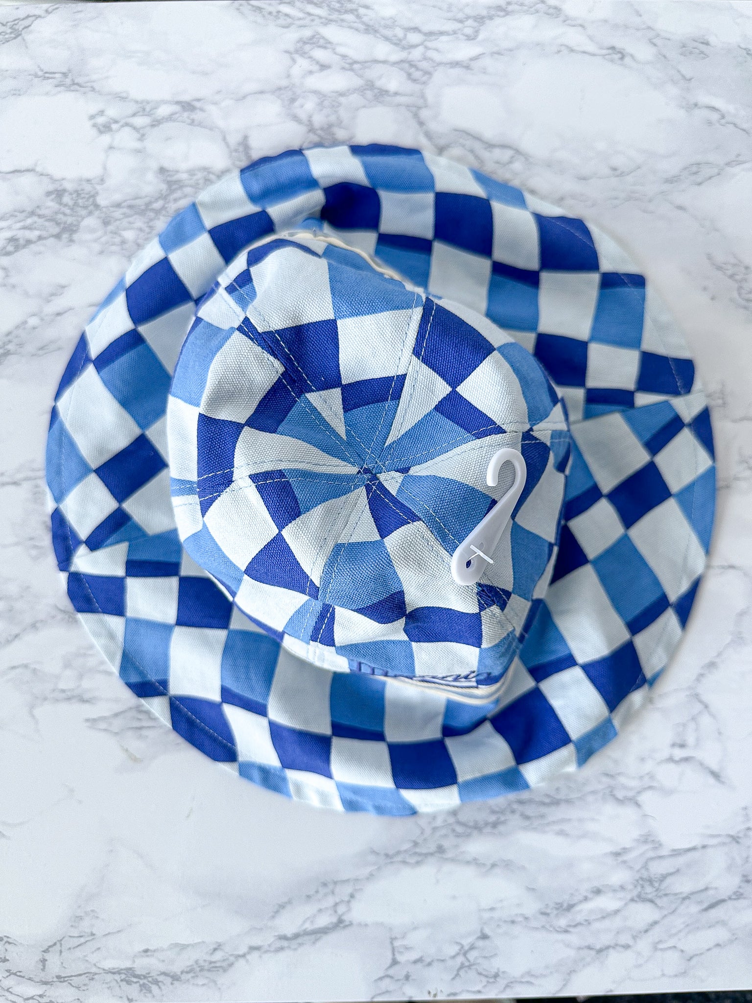 Marni Blue Logo-Embroidered Checked-Canvas Bucket Hat