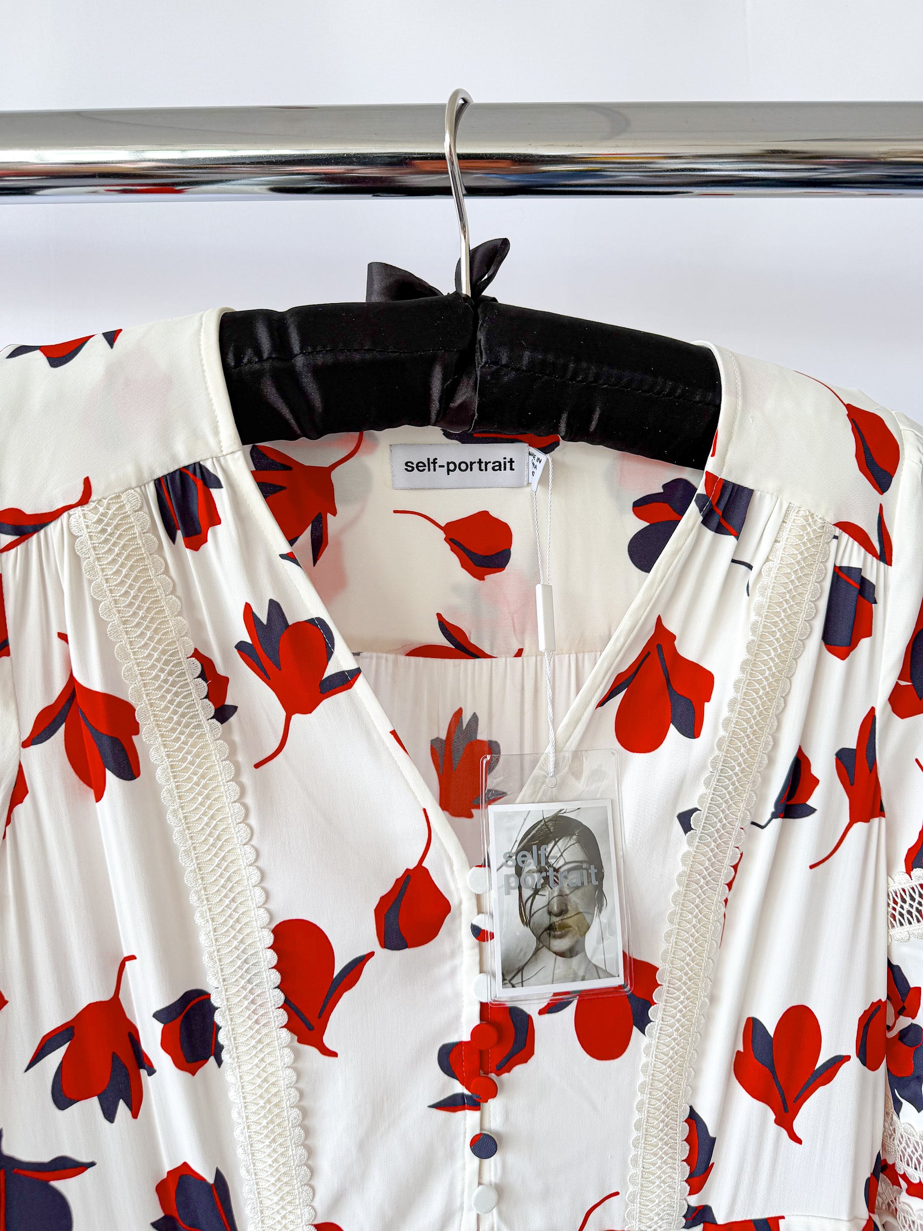 Self-Portrait Floral Print V-Neck Lace Trim Maxi Dress