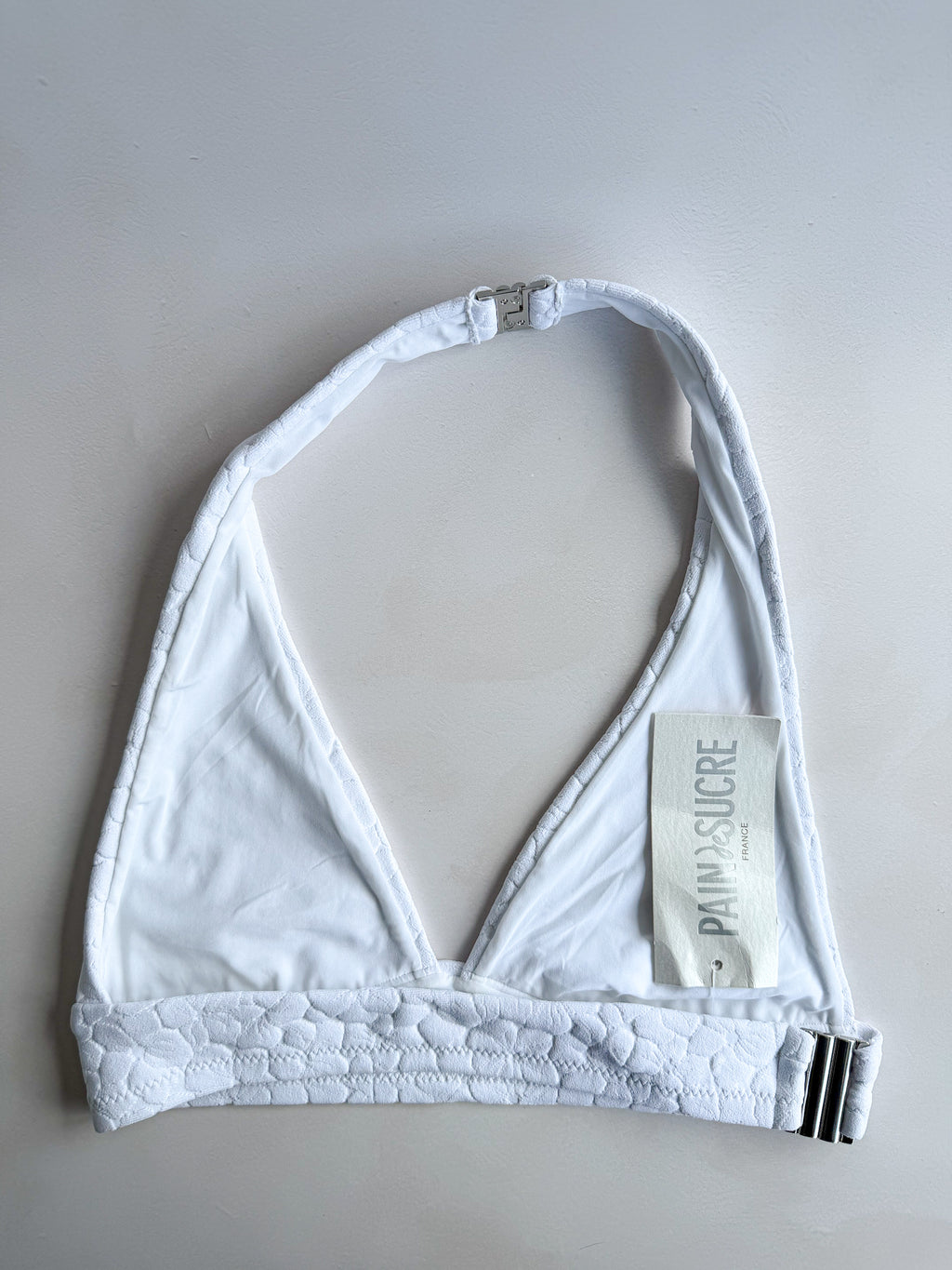 Pain De Sucre White Floral Woven Bikini Top in Mita