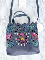 Chloé Kamilla North/South Floral Broderie Anglaise Embroidered Linen Tote Crossbody Handbag