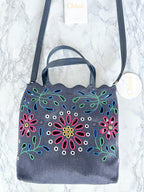 Chloé Kamilla North/South Floral Broderie Anglaise Embroidered Linen Tote Crossbody Handbag