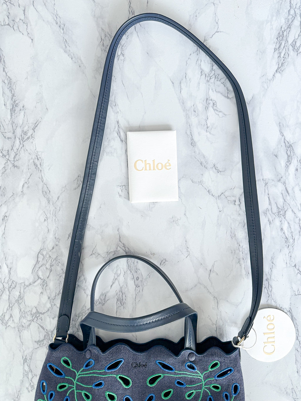 Chloé Kamilla North/South Floral Broderie Anglaise Embroidered Linen Tote Crossbody Handbag