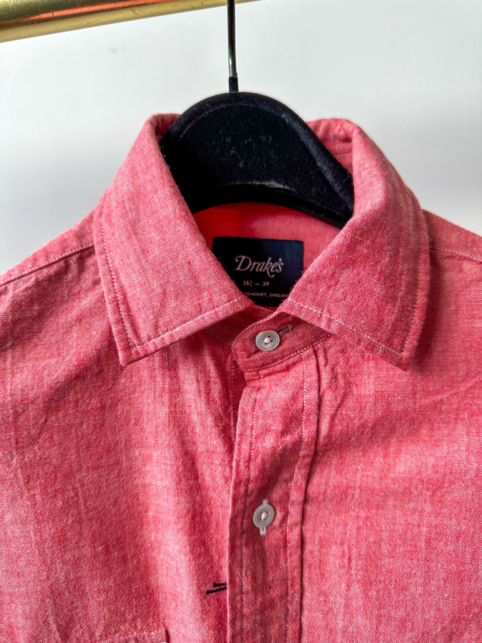 Drake's Red Cotton Double Pocket Long Sleeve Shirt - House Of Huntington