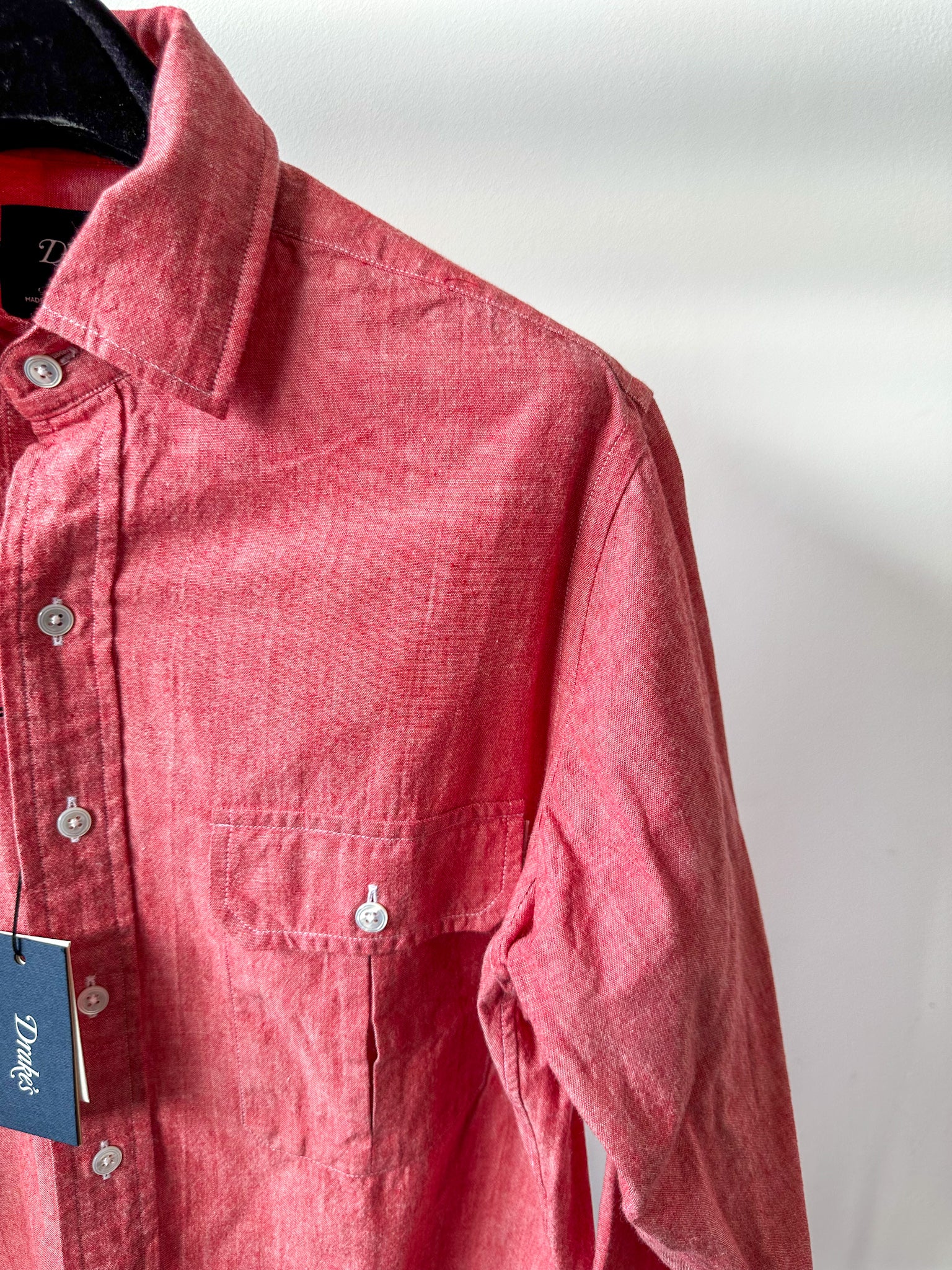 Drake's Red Cotton Double Pocket Long Sleeve Shirt - House Of Huntington