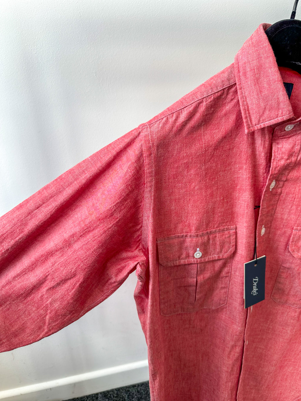 Drake's Red Cotton Double Pocket Long Sleeve Shirt - House Of Huntington