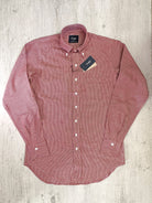 Drake's Red White Houndstooth Brushed Cotton Wool Long Sleeve Shirt - House Of Huntington