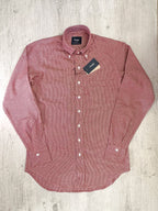 Drake's Red White Houndstooth Brushed Cotton Wool Long Sleeve Shirt - House Of Huntington