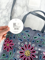 Chloé Kamilla North/South Floral Broderie Anglaise Embroidered Linen Tote Crossbody Handbag