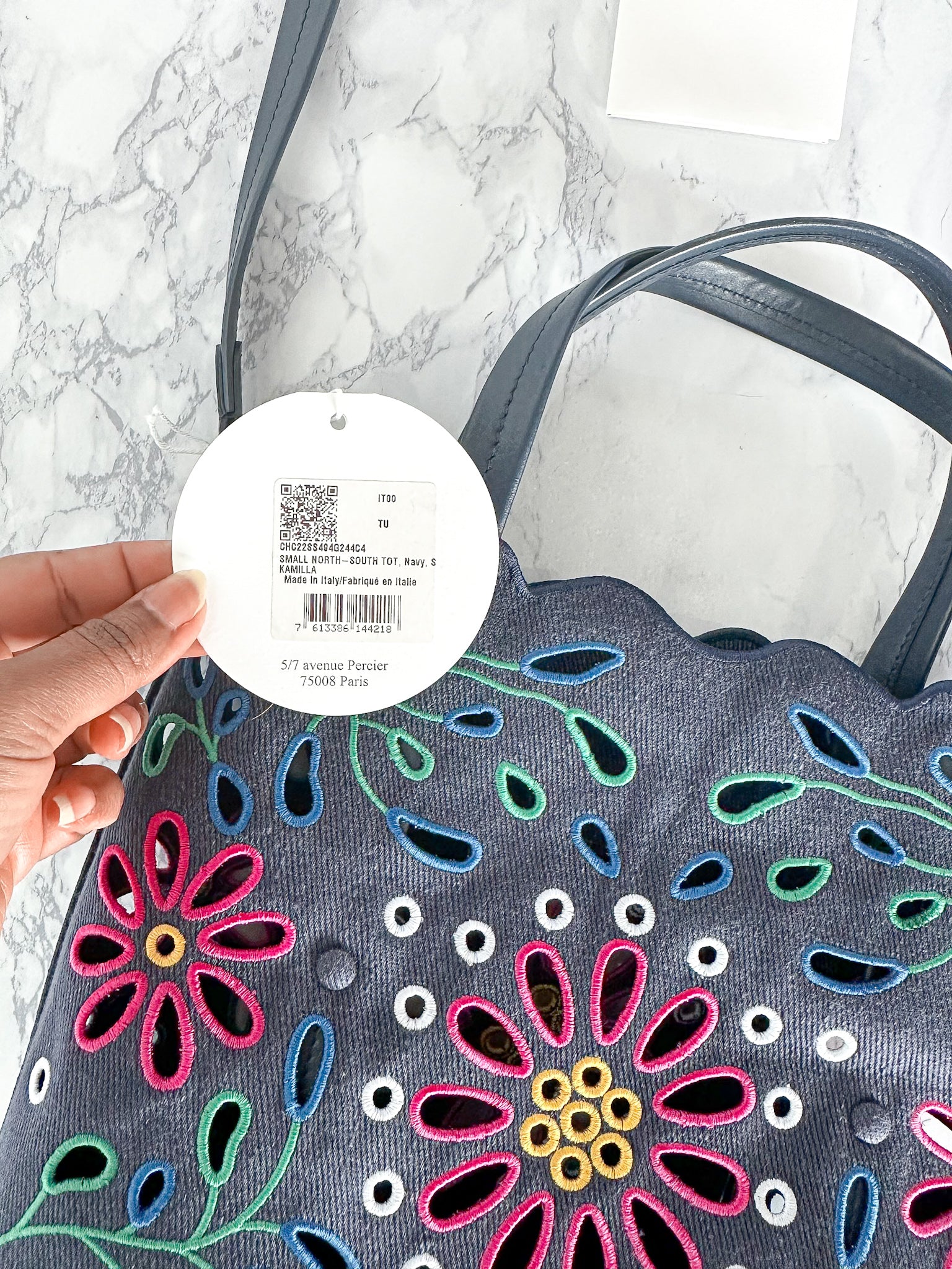 Chloé Kamilla North/South Floral Broderie Anglaise Embroidered Linen Tote Crossbody Handbag