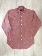 Drake's Red White Houndstooth Brushed Cotton Wool Long Sleeve Shirt - House Of Huntington
