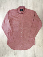 Drake's Red White Houndstooth Brushed Cotton Wool Long Sleeve Shirt - House Of Huntington