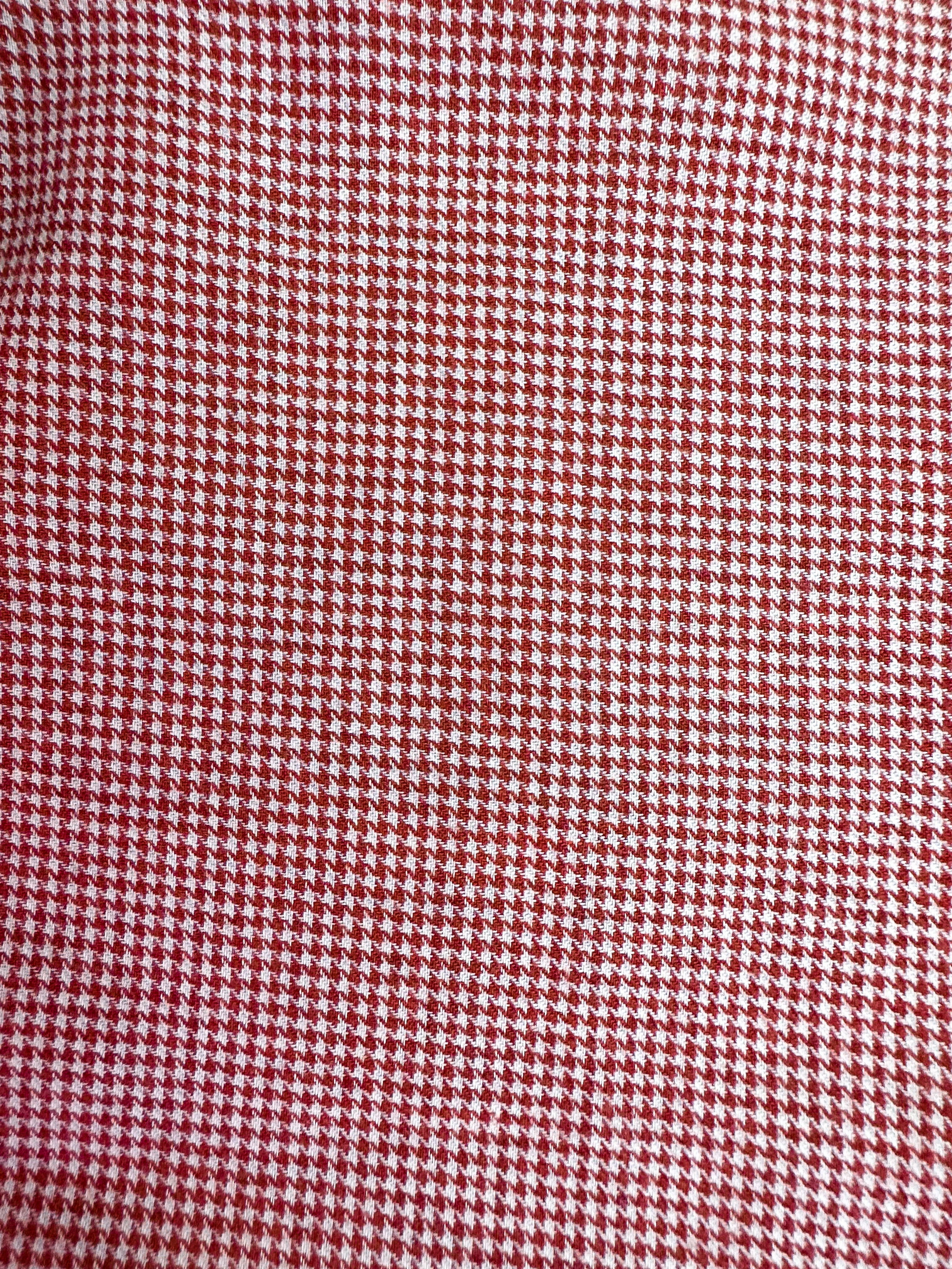 Drake's Red White Houndstooth Brushed Cotton Wool Long Sleeve Shirt - House Of Huntington