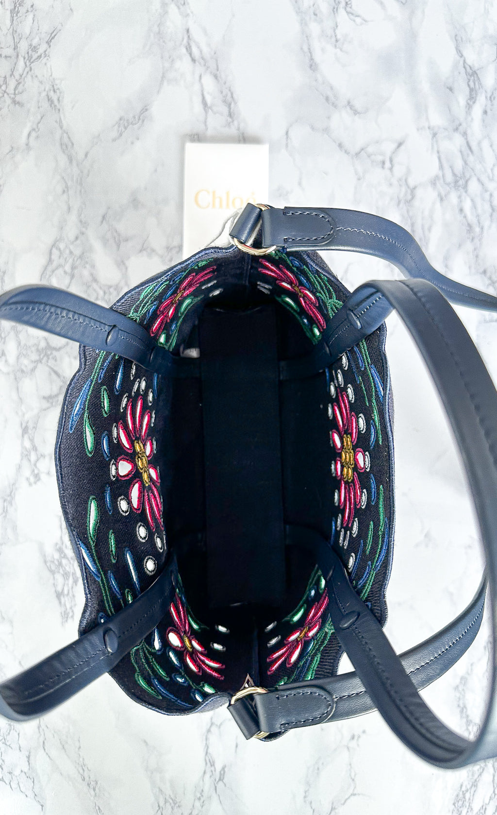 Chloé Kamilla North/South Floral Broderie Anglaise Embroidered Linen Tote Crossbody Handbag