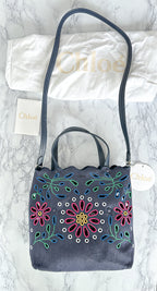 Chloé Kamilla North/South Floral Broderie Anglaise Embroidered Linen Tote Crossbody Handbag