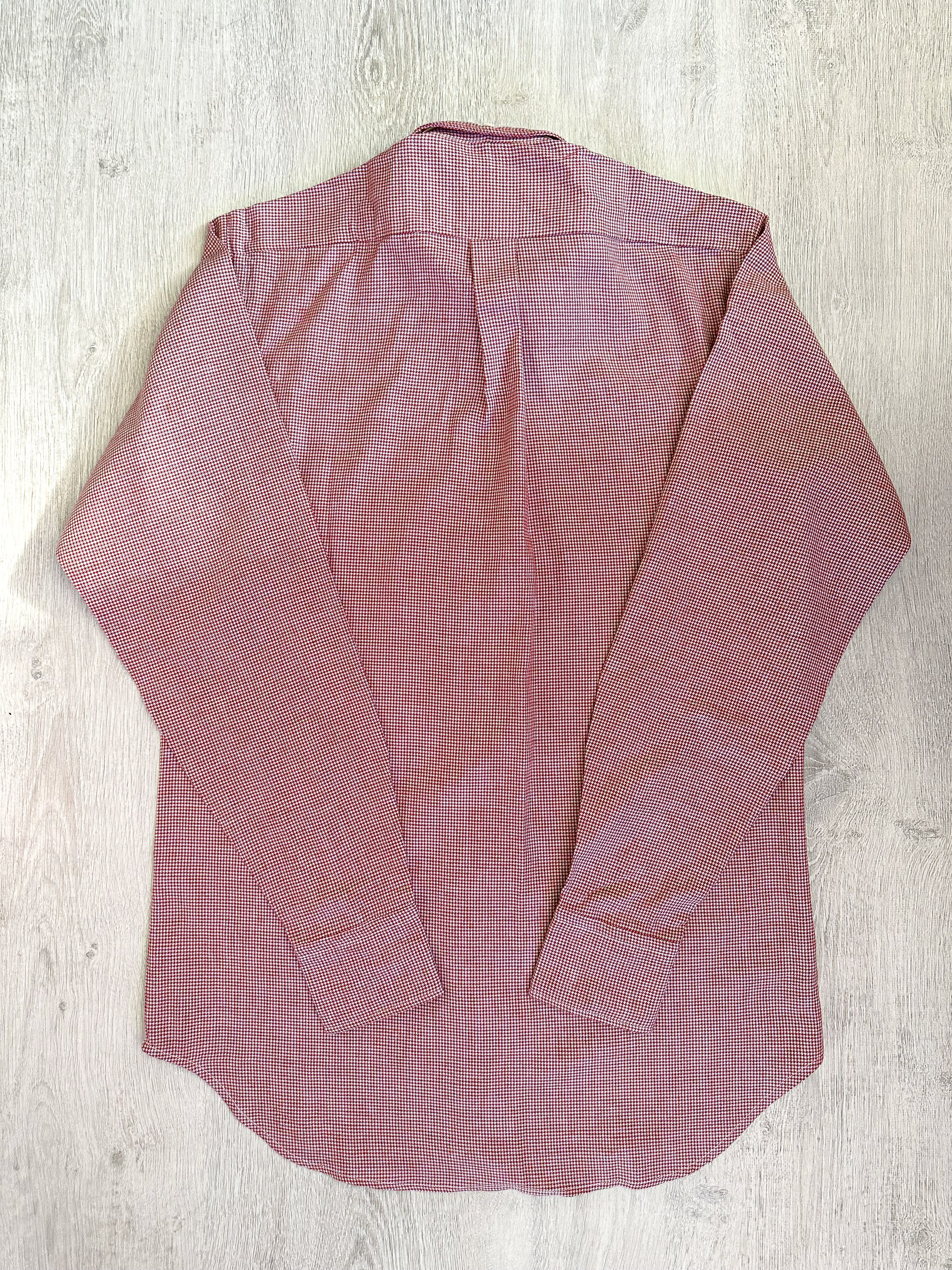 Drake's Red White Houndstooth Brushed Cotton Wool Long Sleeve Shirt - House Of Huntington