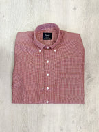 Drake's Red White Houndstooth Brushed Cotton Wool Long Sleeve Shirt - House Of Huntington
