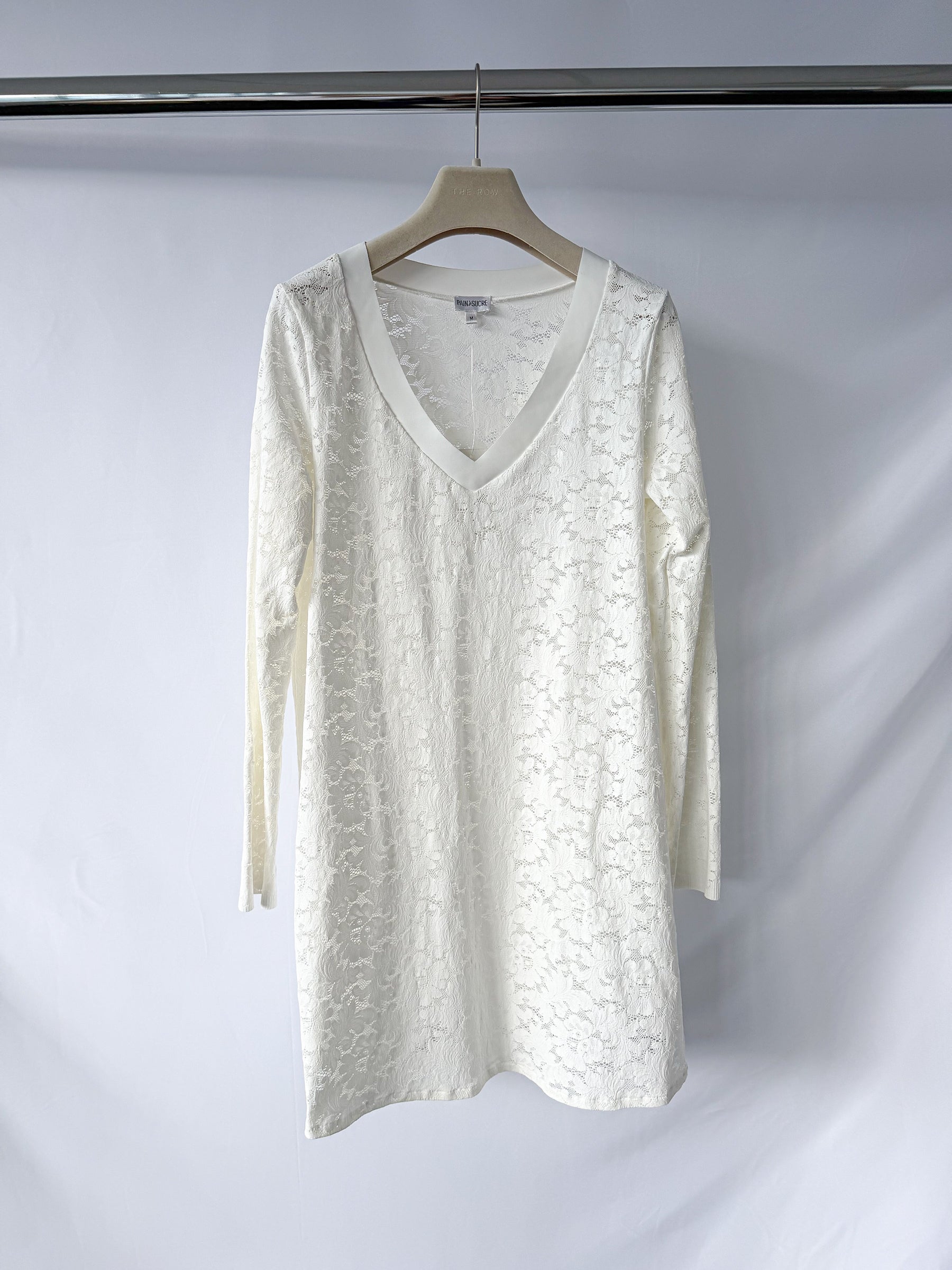 Pain De Sucre Foam White French Lace Long Sleeve Coverup Beach Dress in Whitney