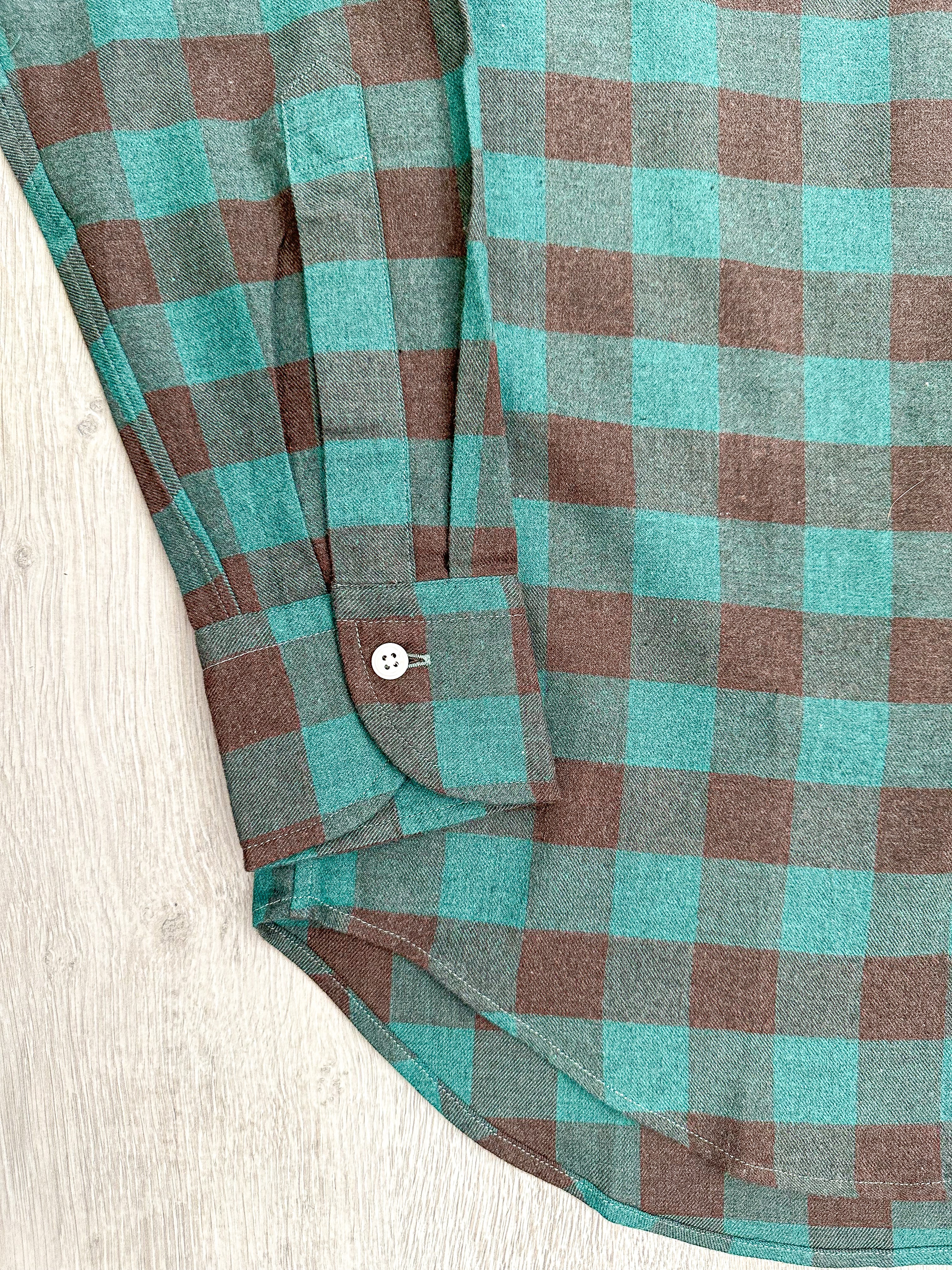 Drake's Check Brushed Cotton Green Black Double Pocket Work Shirt - House Of Huntington