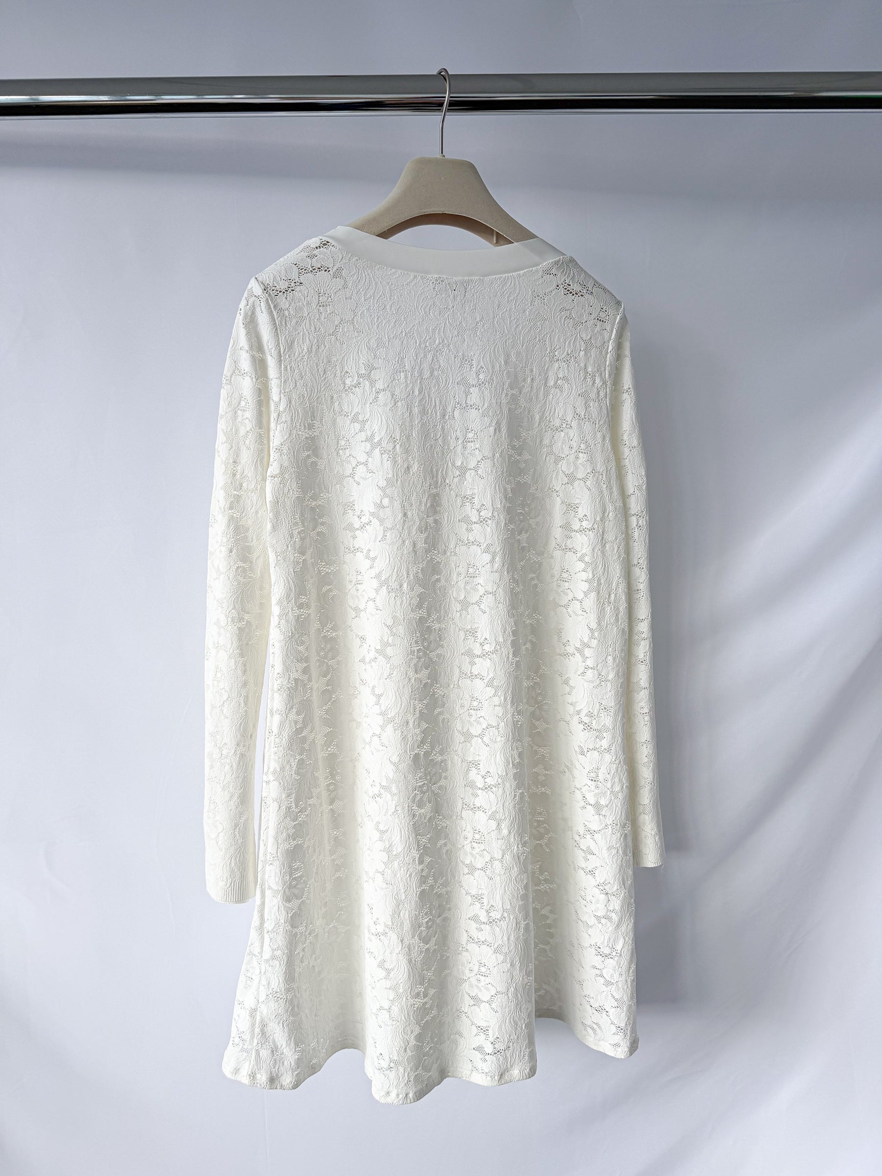 Pain De Sucre Foam White French Lace Long Sleeve Coverup Beach Dress in Whitney