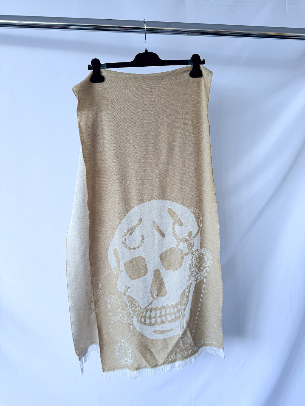 Alexander Mcqueen Beige Wool Scull Scarf
