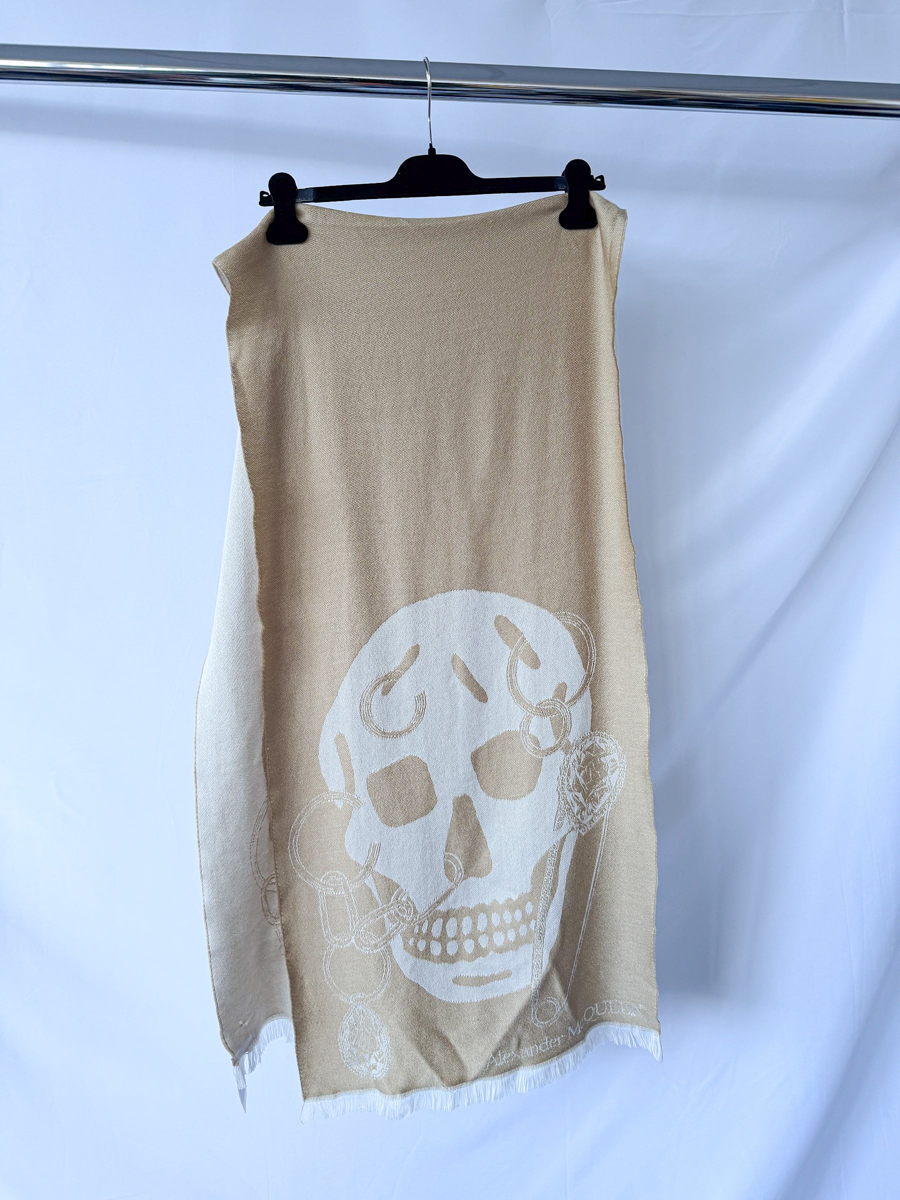 Alexander Mcqueen Beige Wool Scull Scarf