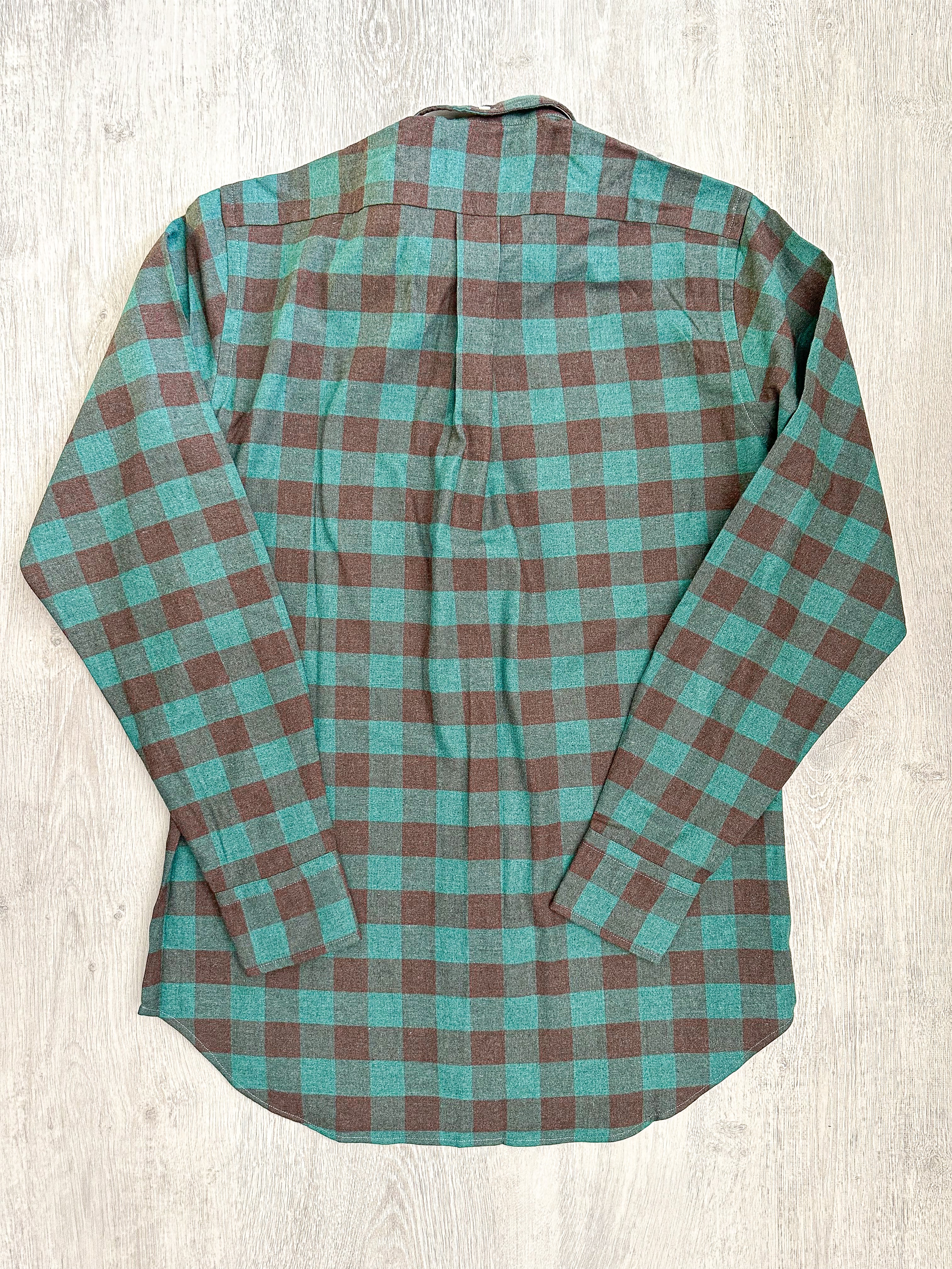 Drake's Check Brushed Cotton Green Black Double Pocket Work Shirt - House Of Huntington