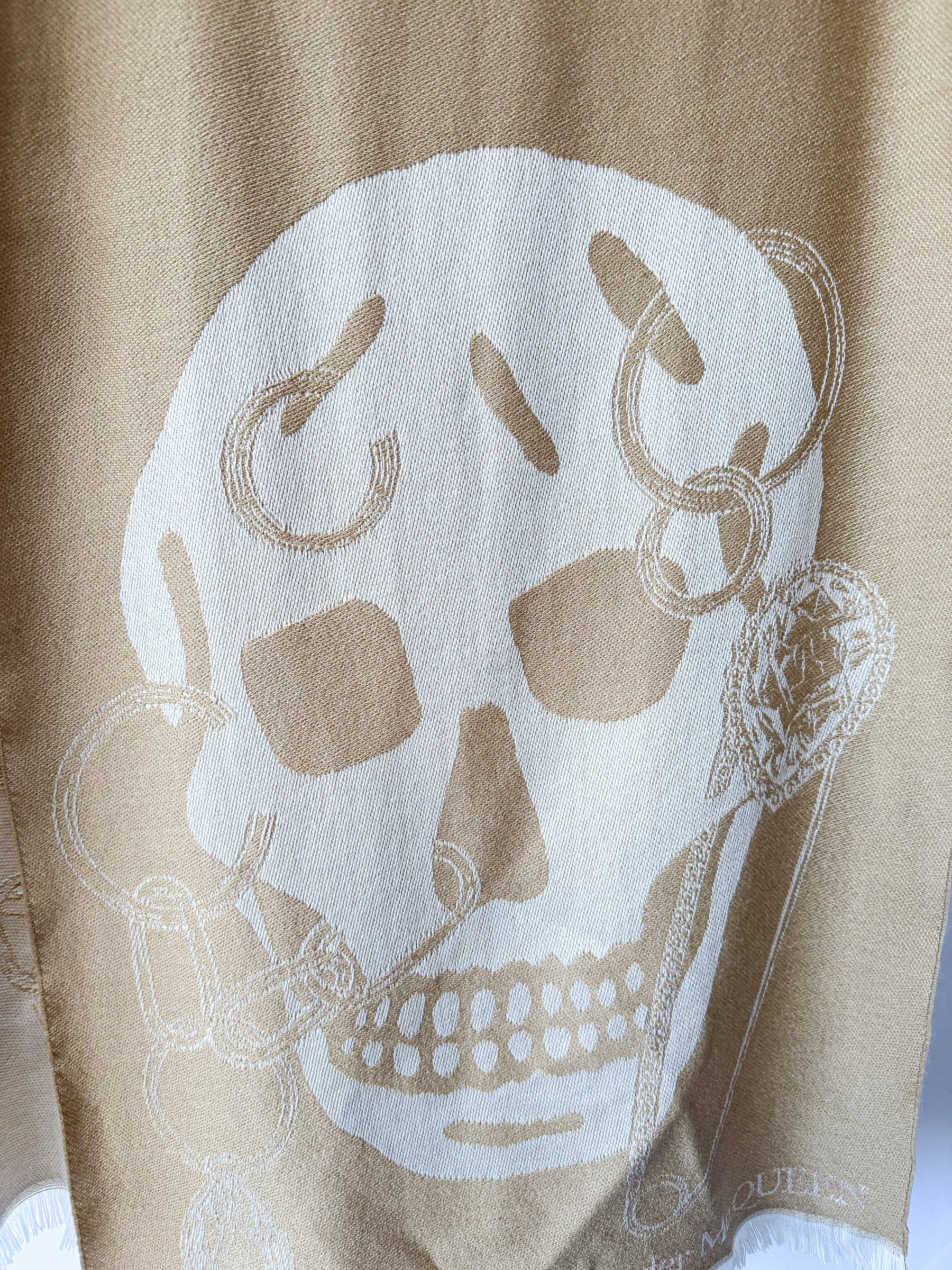 Alexander Mcqueen Beige Wool Scull Scarf
