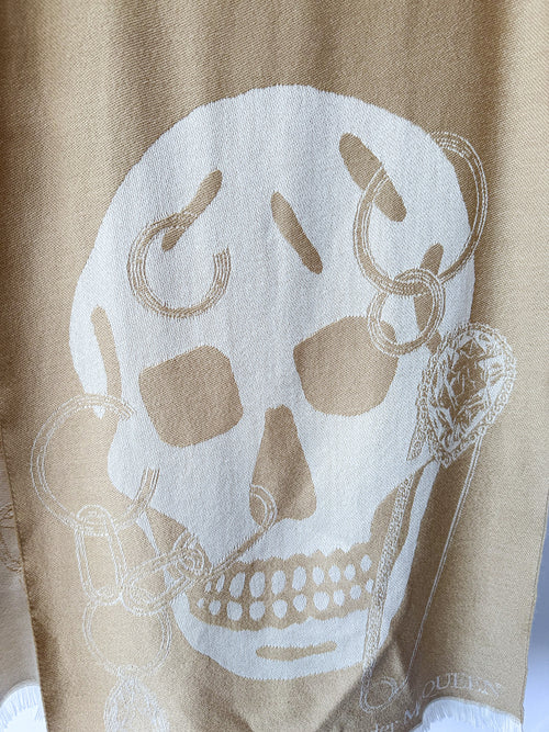 Alexander McQueen Beige Schal aus Wolle mit Totenköpfen