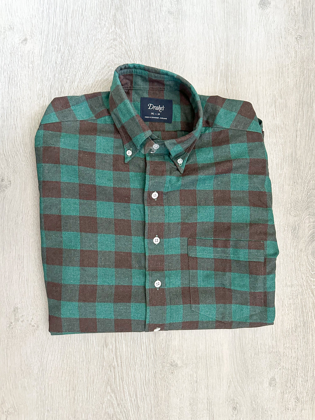 Drake's Check Brushed Cotton Green Black Double Pocket Work Shirt - House Of Huntington