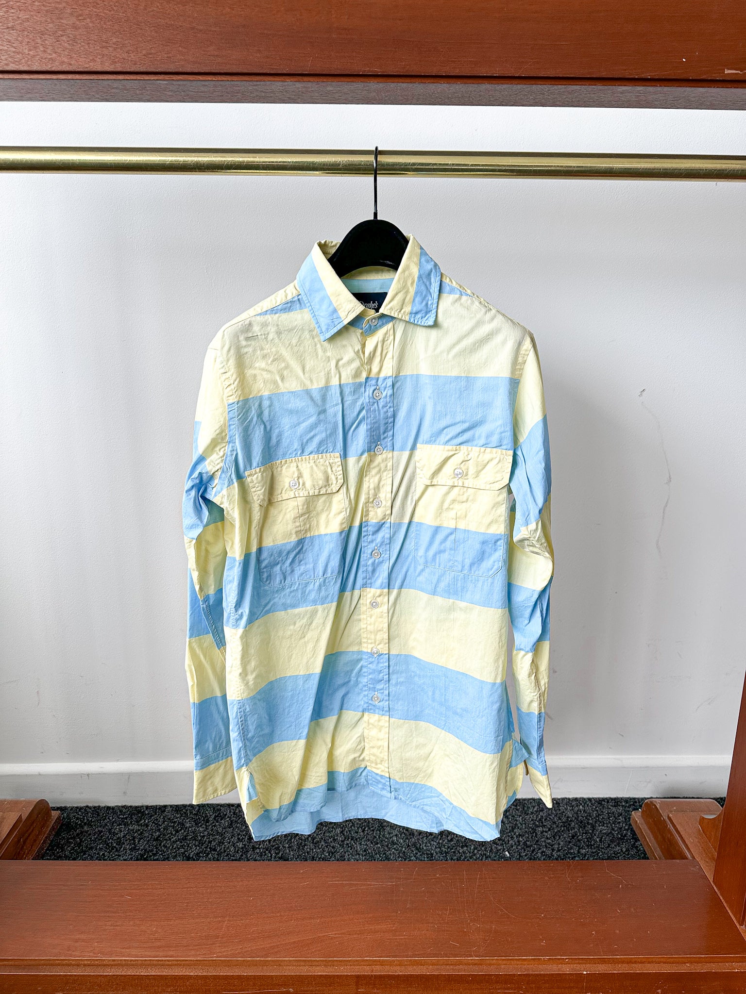 Drake's Blue Yellow Striped Long Sleeve Shirt - House Of Huntington
