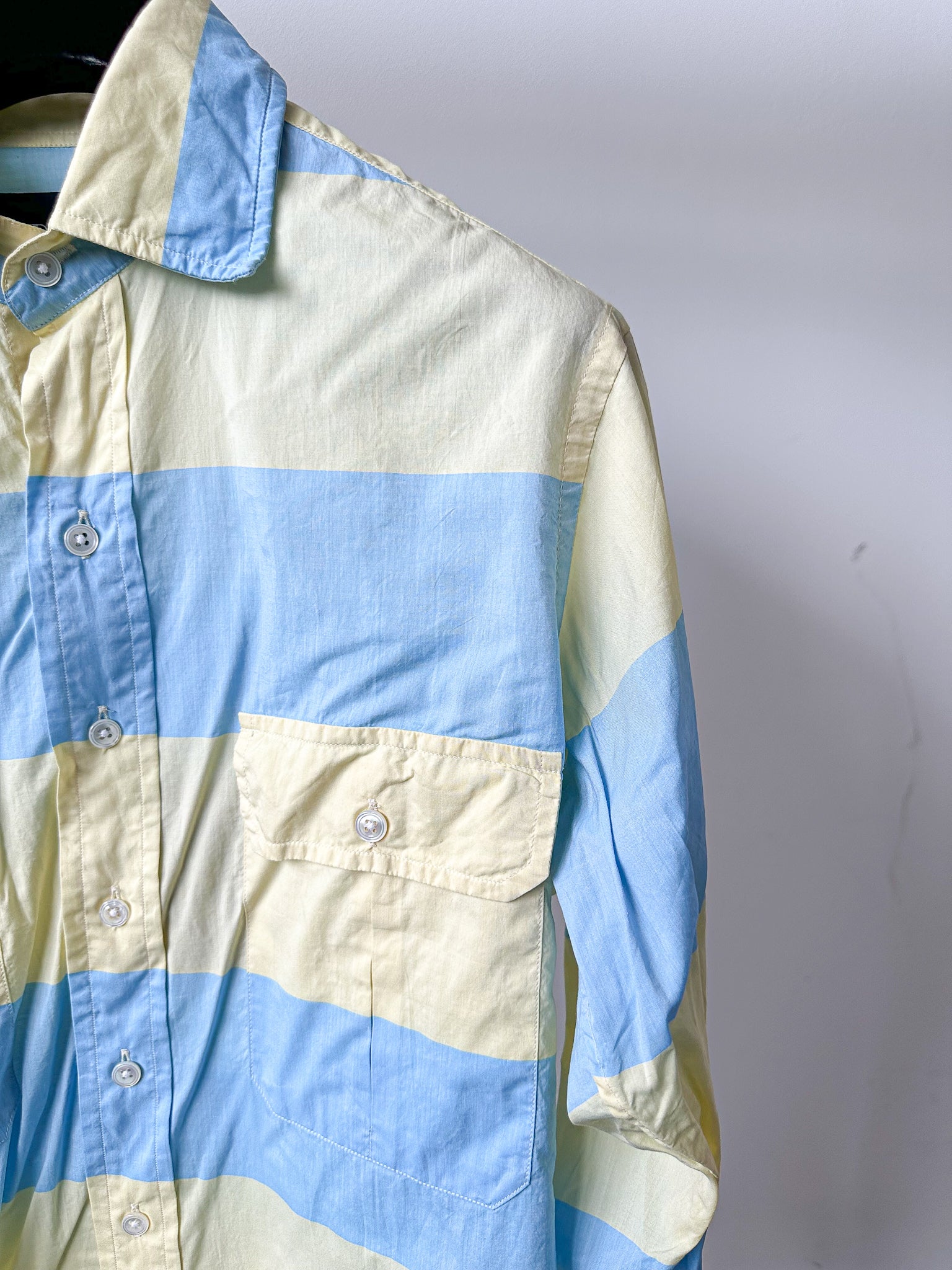 Drake's Blue Yellow Striped Long Sleeve Shirt - House Of Huntington