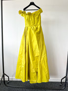 Elie Saab Lime Green Ruffle Detail Off Shoulder Open Leg Formal Gown AW23/24 - House Of Huntington