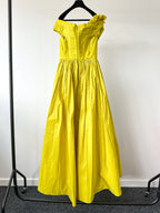 Elie Saab Lime Green Ruffle Detail Off Shoulder Open Leg Formal Gown AW23/24 - House Of Huntington