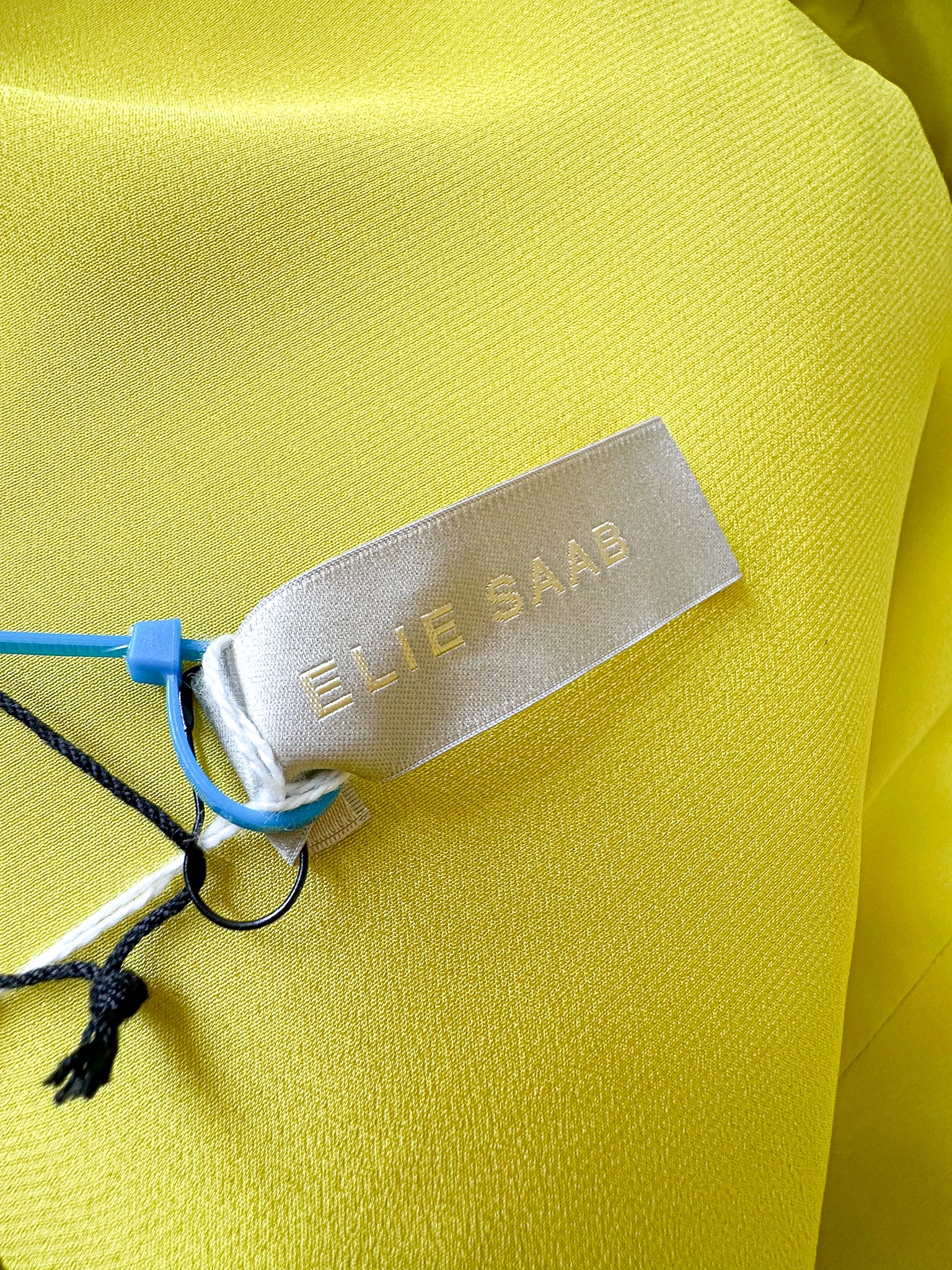 Elie Saab Lime Green Ruffle Detail Off Shoulder Open Leg Formal Gown AW23/24 - House Of Huntington