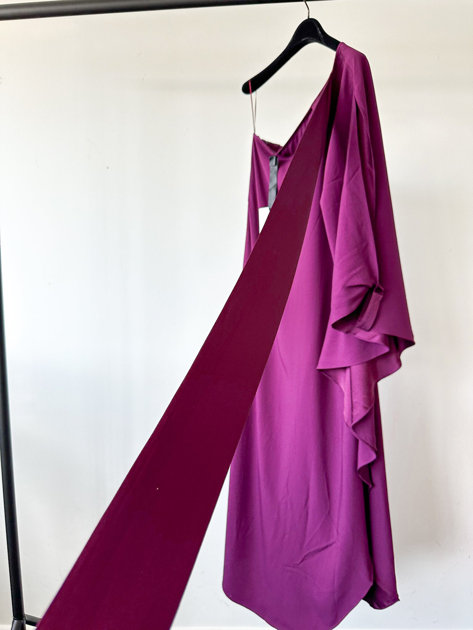 Taller Marmo Purple One Shoulder Ruffle Detail Dress - House Of Huntington