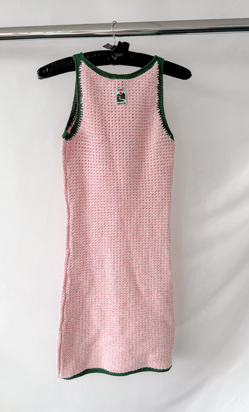 Casablanca Tennis Club Pink Knit Mouline Logo Patch Mini Crochet Dress