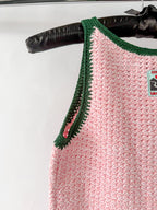 Casablanca Tennis Club Pink Knit Mouline Logo Patch Mini Crochet Dress