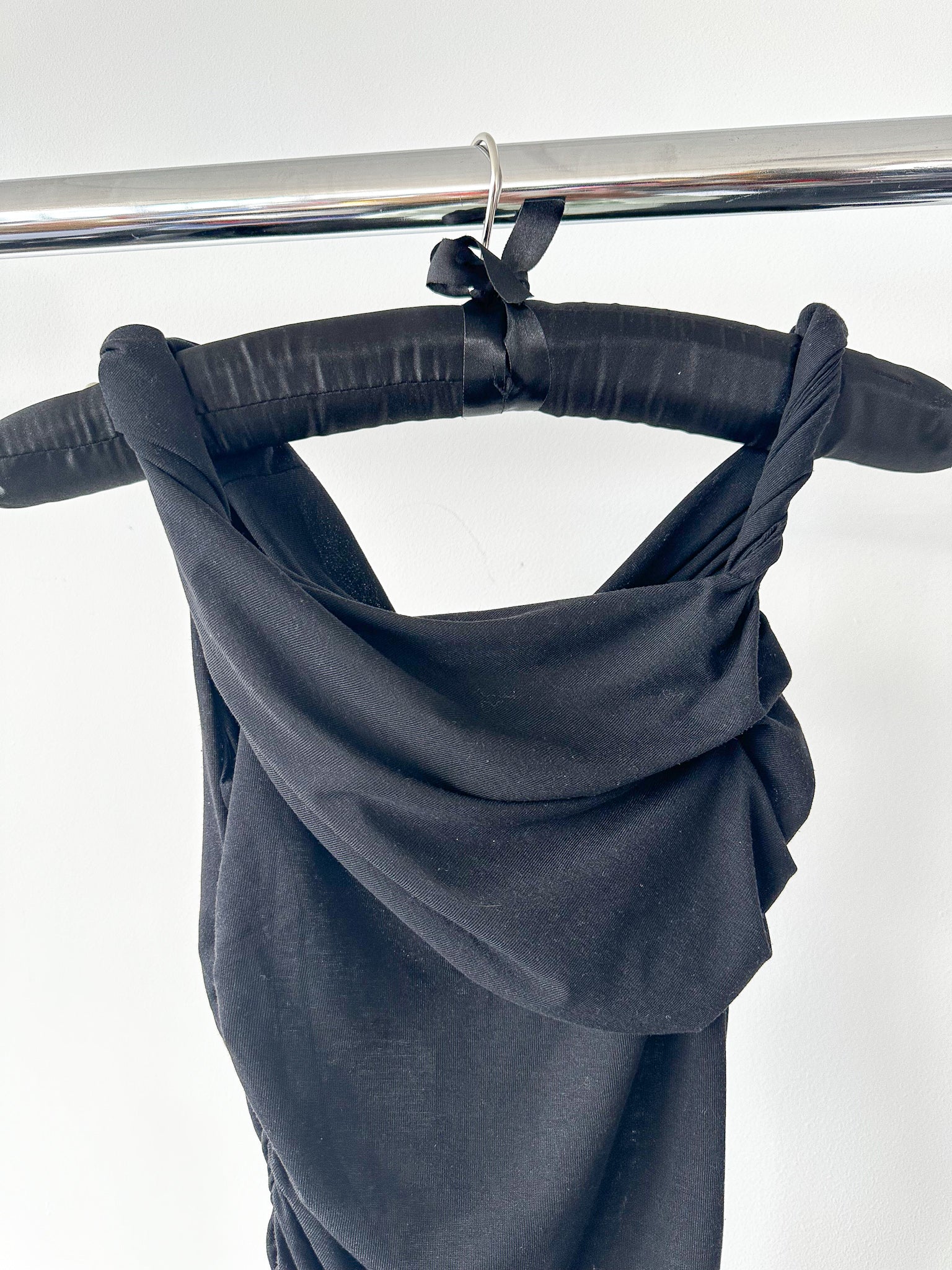 Reformation x Laura Harrier Alycia Black Knit Ruched Off Shoulder Midi Dress