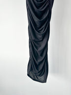 Reformation x Laura Harrier Alycia Black Knit Ruched Off Shoulder Midi Dress