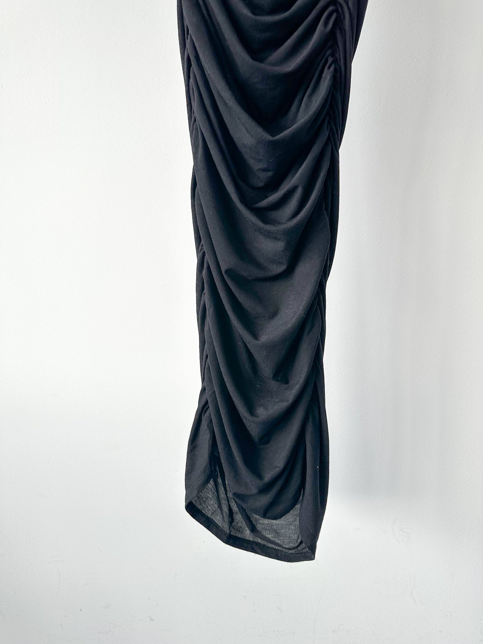 Reformation x Laura Harrier Alycia Black Knit Ruched Off Shoulder Midi Dress