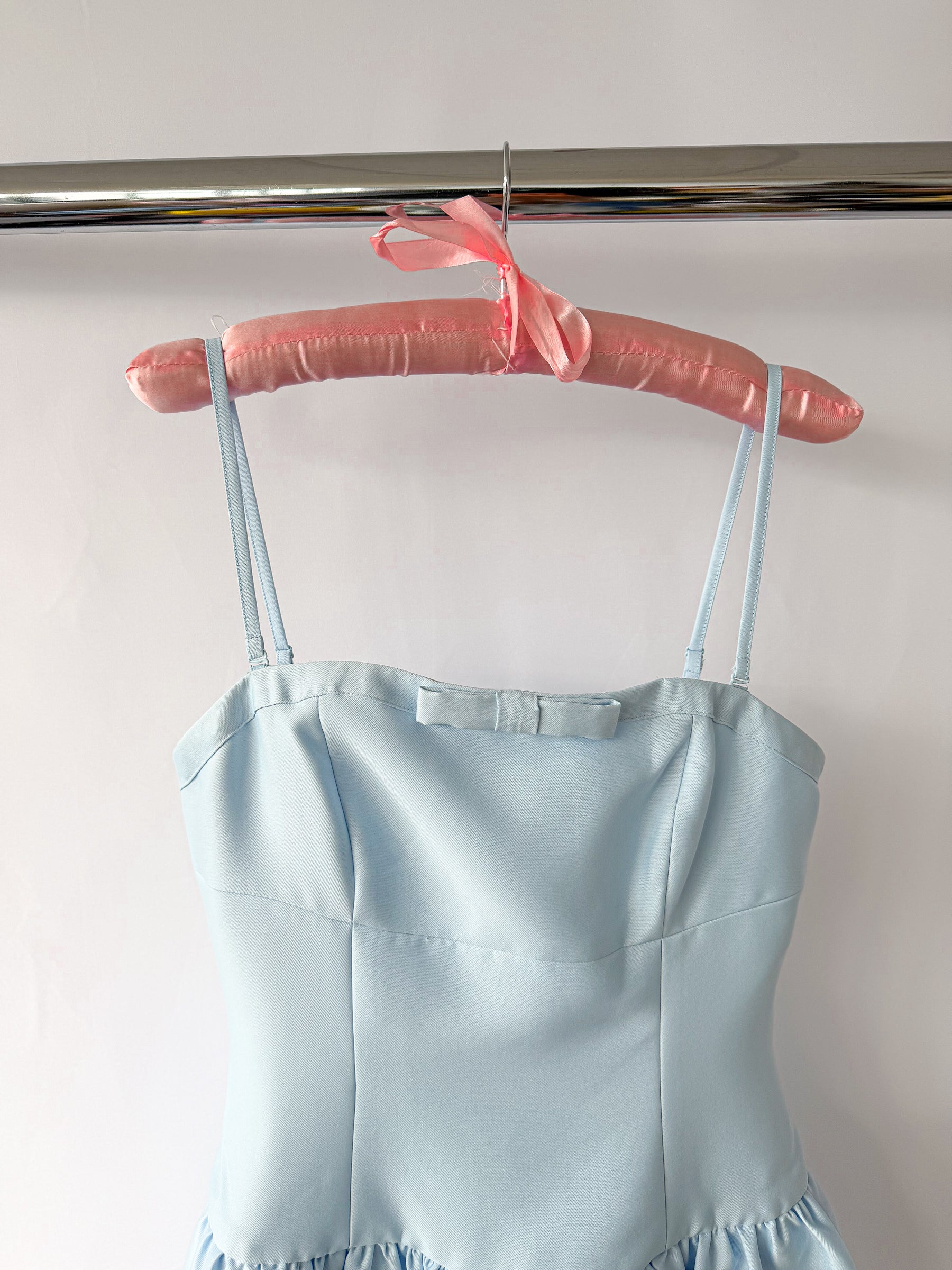 Self-Portrait x Disney Powder Blue Bow Detail Taffeta Flared Dress