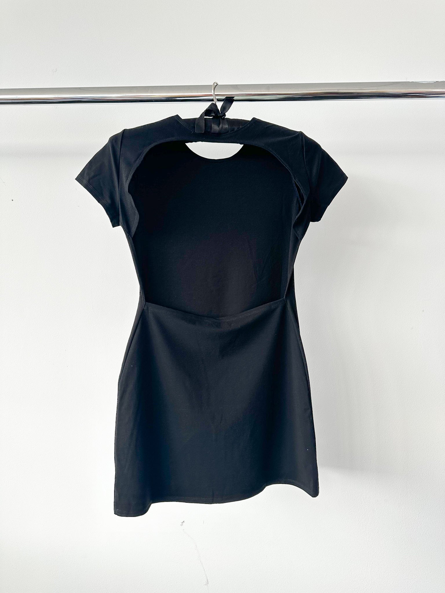 Reformation x Laura Harrier Christy Black Open Back Mini Dress