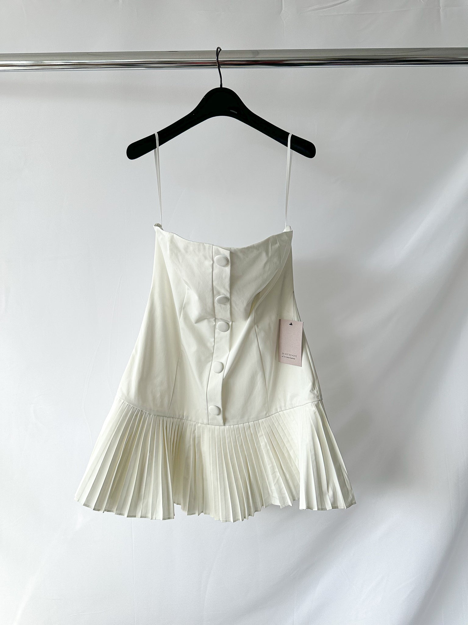 Odd Muse White The Ultimate Button Up Strapless Pleat Hem Mini Dress