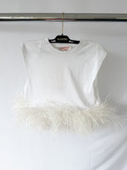 Valentino Garavani White Feather Trim Crop Top