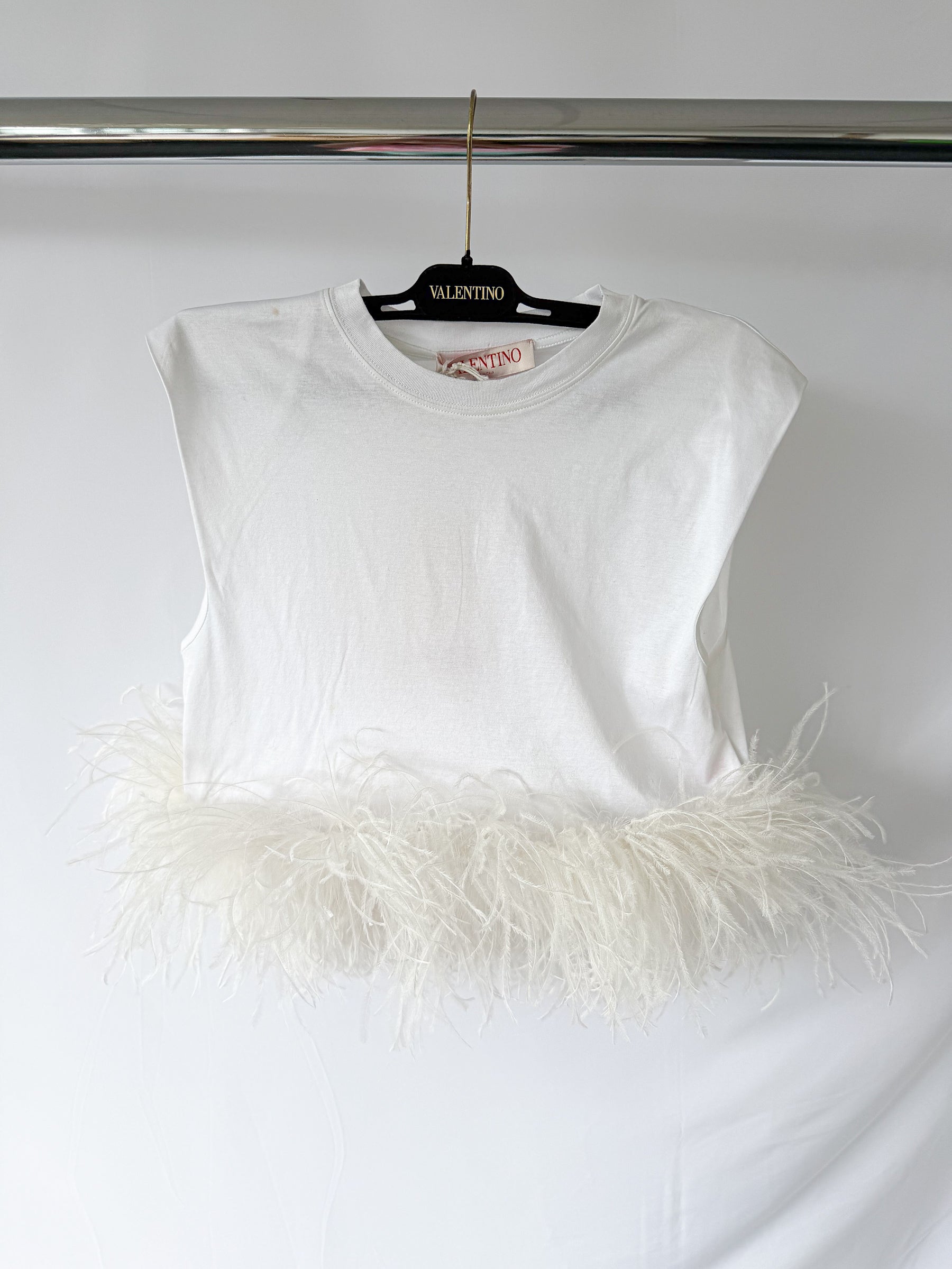 Valentino Garavani White Feather Trim Crop Top