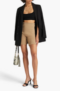 Magda Butrym Beige Knit Fitted High Rise Wool Rib Trim Cycle Shorts - House Of Huntington